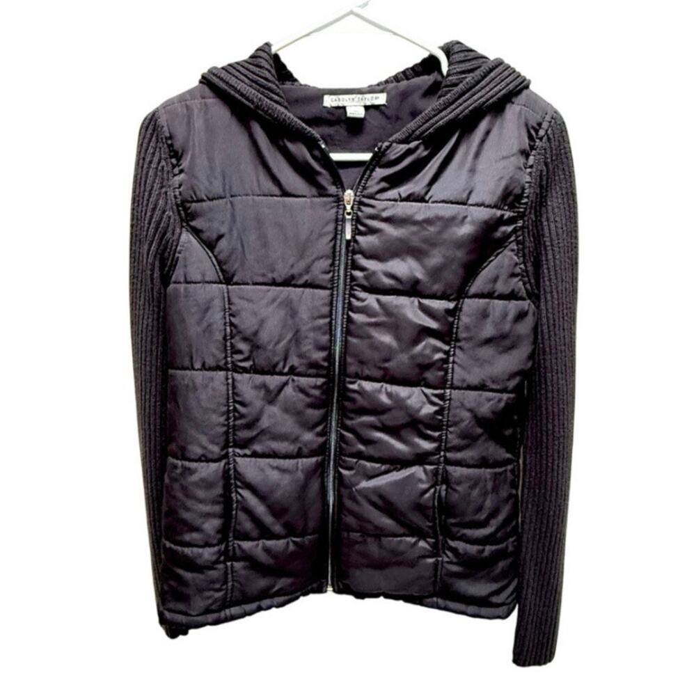Carolyn Taylor Puffer Jacket Womens Size S Black Hooded Coat
